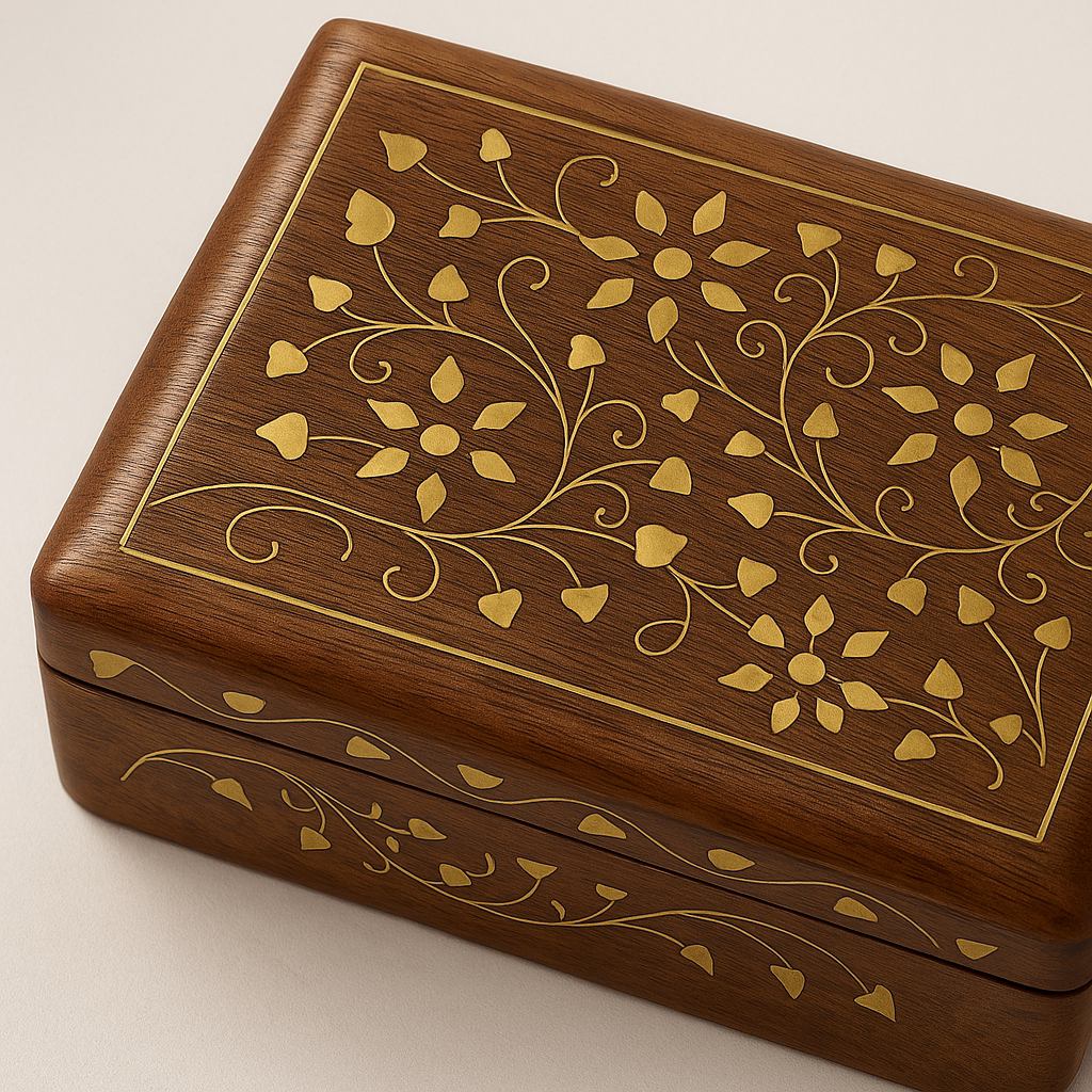 Handcrafted Wooden Jewelry Box with Brass Inlay & Lock – Small Size 2