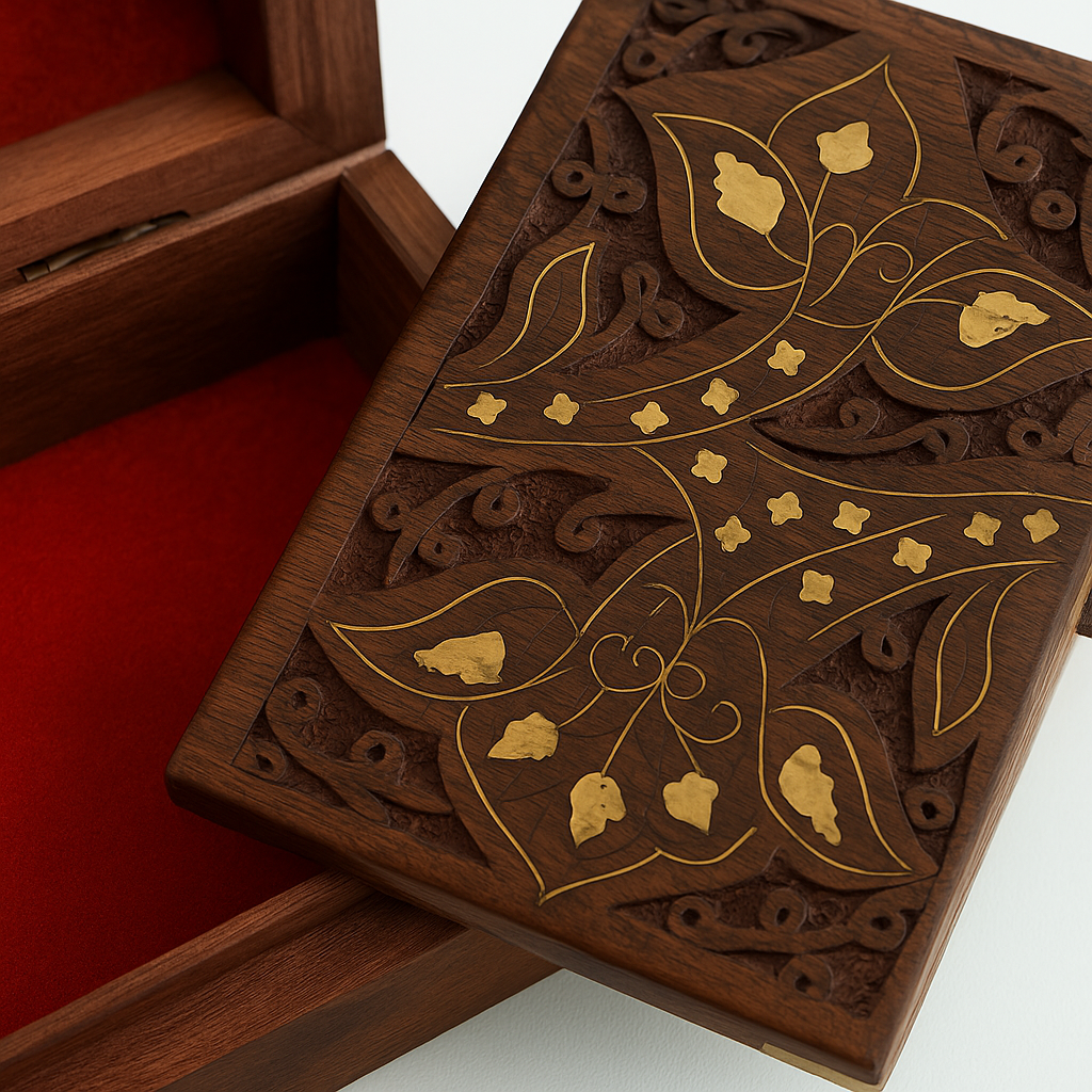 Handcrafted Wooden Jewelry Box with Brass Inlay & Lock – Small Size 1