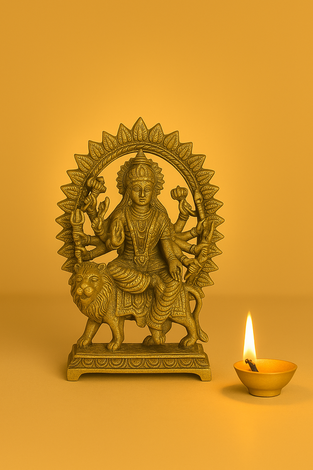 Golden Brass Durga Mata Statue, Symbol of Power & Protection for Home Temple