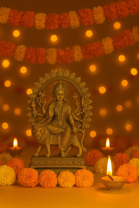 Golden Brass Durga Mata Statue, Symbol of Power & Protection for Home Temple
