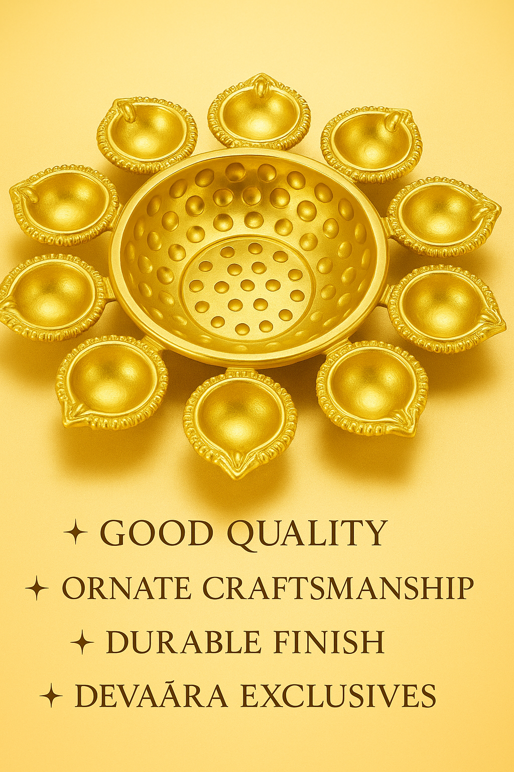 Designer 10-Diya Golden Thali for Puja & Celebrations