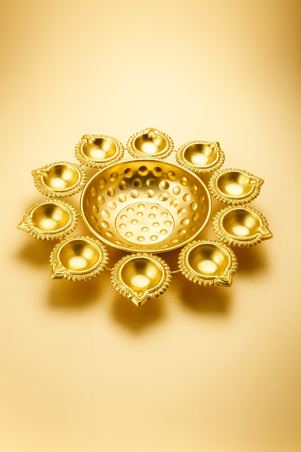 Designer 10-Diya Golden Thali for Puja & Celebrations