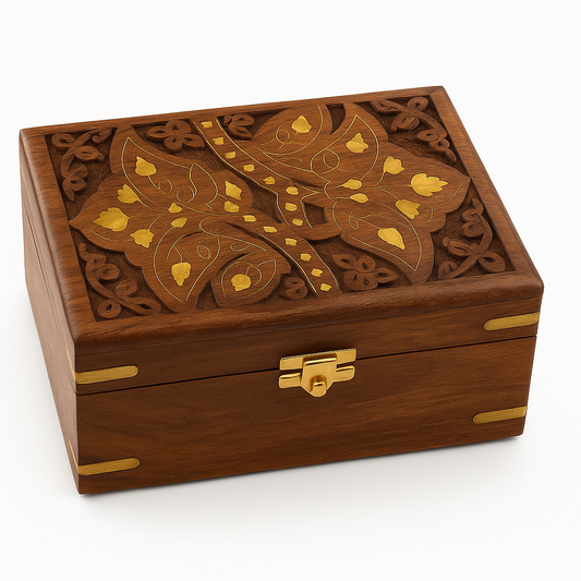 Handcrafted Wooden Jewelry Storage Box 1 with Velvet Lining & Brass Detailing
