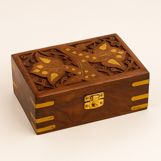 Handcrafted Wooden Jewelry Box with Brass Inlay & Lock – Small Size 1