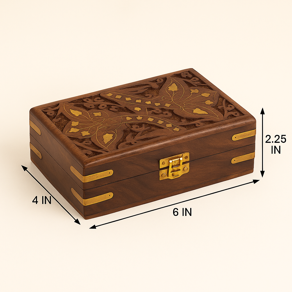 Handcrafted Wooden Jewelry Box with Brass Inlay & Lock – Small Size 1