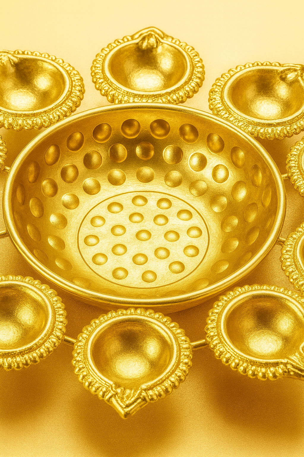 Designer 10-Diya Golden Thali for Puja & Celebrations