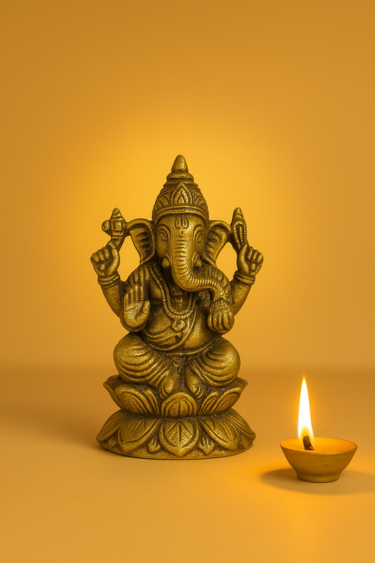 Brass Ganesha Murti Statue for Home Temple & Pooja, Remover of Obstacles Gift