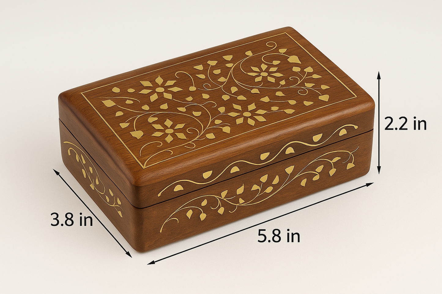 Handcrafted Wooden Jewelry Box with Brass Inlay & Lock – Small Size 2
