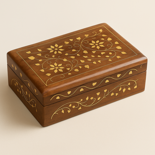 Handcrafted Wooden Jewelry Box with Brass Inlay & Lock – Small Size 2