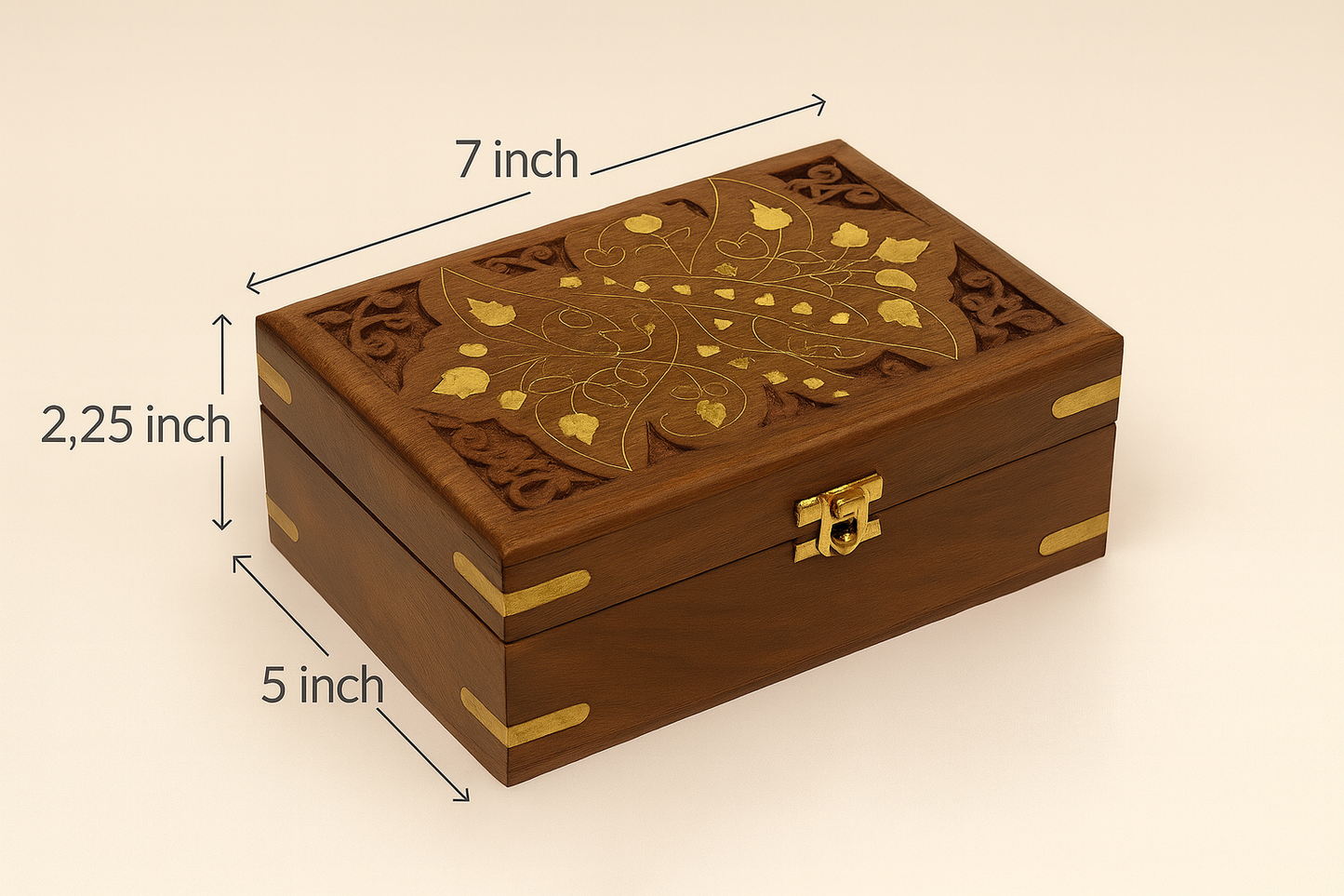 Handcrafted Wooden Jewelry Storage Box 1 with Velvet Lining & Brass Detailing