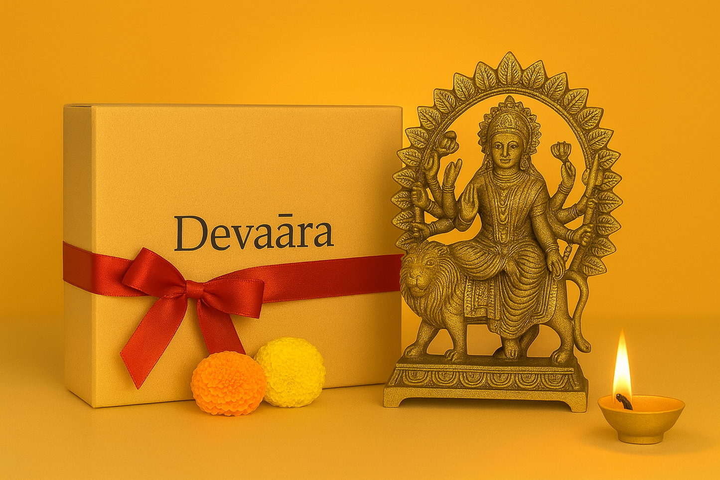 Golden Brass Durga Mata Statue, Symbol of Power & Protection for Home Temple