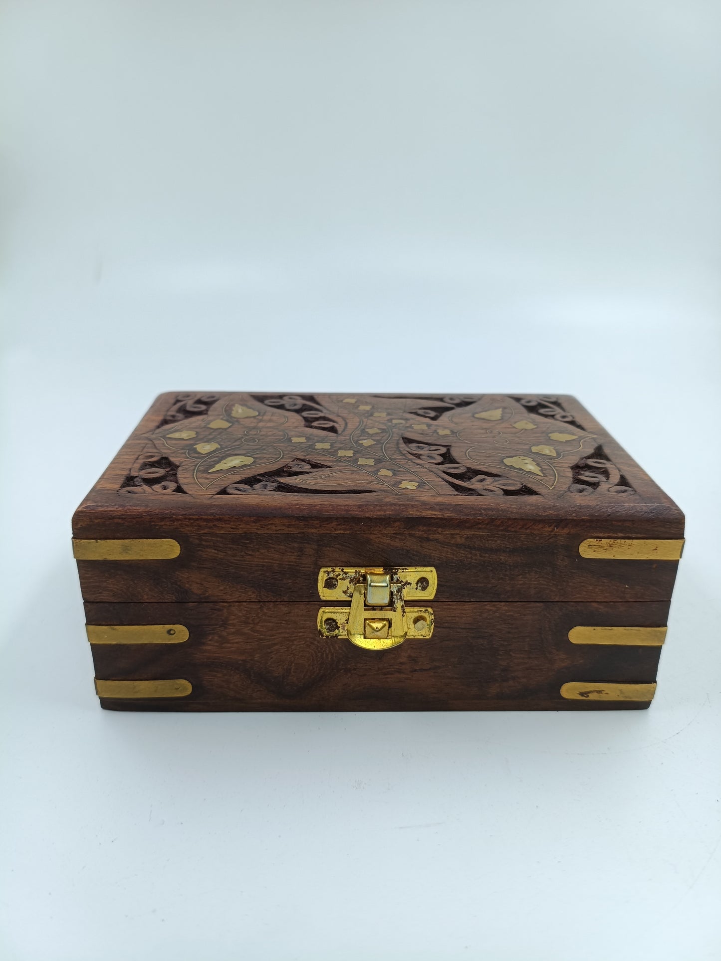 Handcrafted Wooden Jewelry Box with Brass Inlay & Lock – Small Size 1